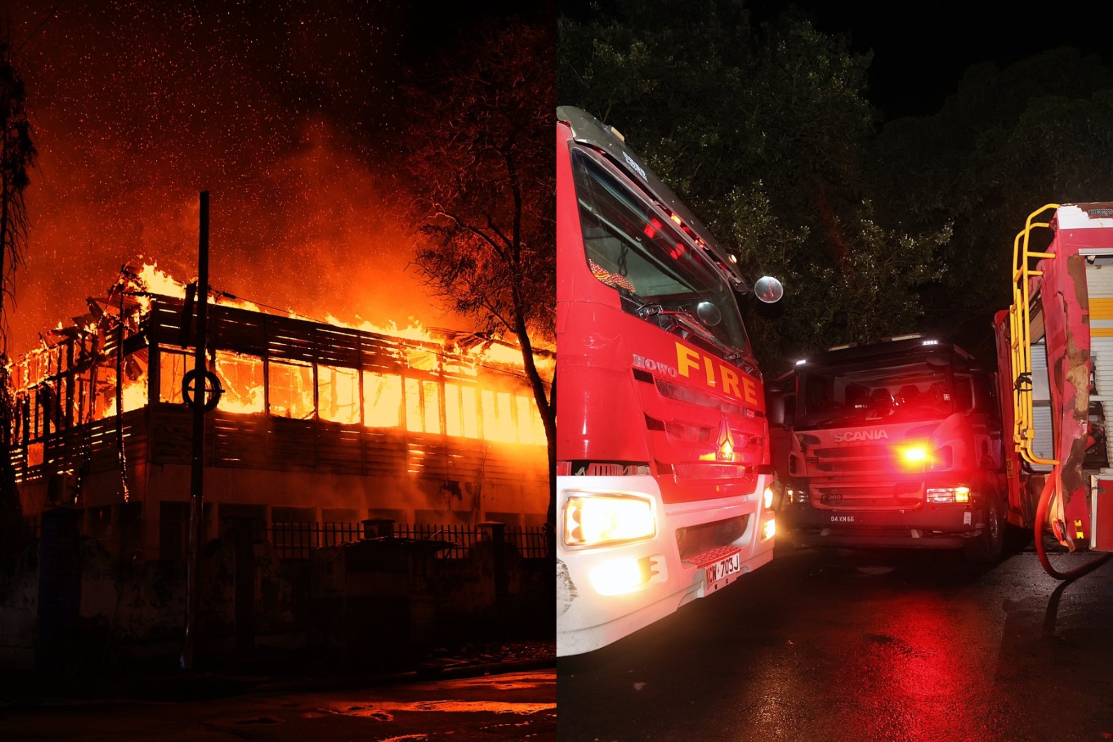 Photocollage of a fire incident in Mombasa CBD.